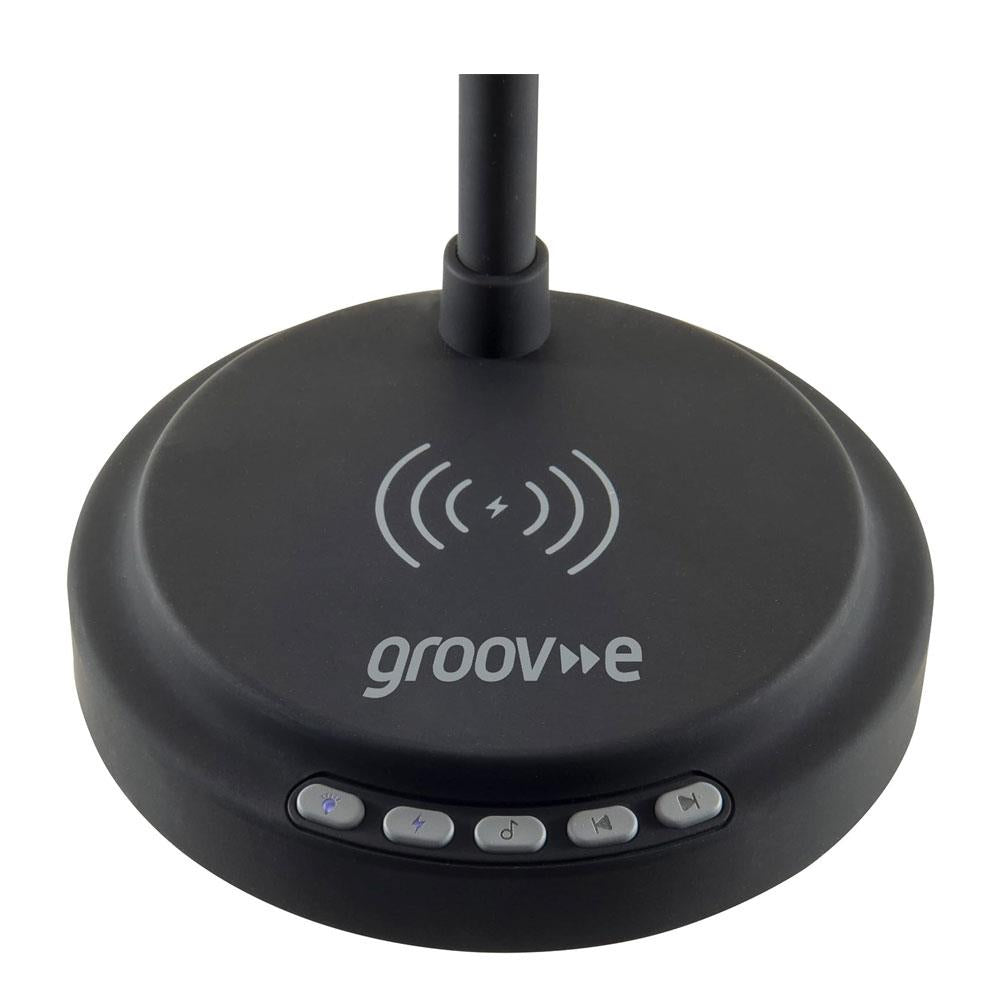 Groov-e Astra LED Lamp With Wireless Charging Pad And Bluetooth Speaker 9 LED Color Modes - Black