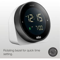 Braun Digital Alarm Clock With Rotating Bezel For Quick Time Setting - White