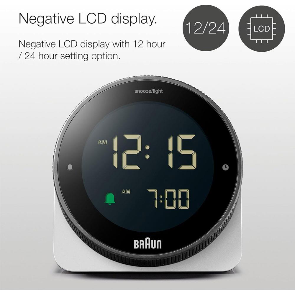 Braun Digital Alarm Clock With Rotating Bezel For Quick Time Setting - White
