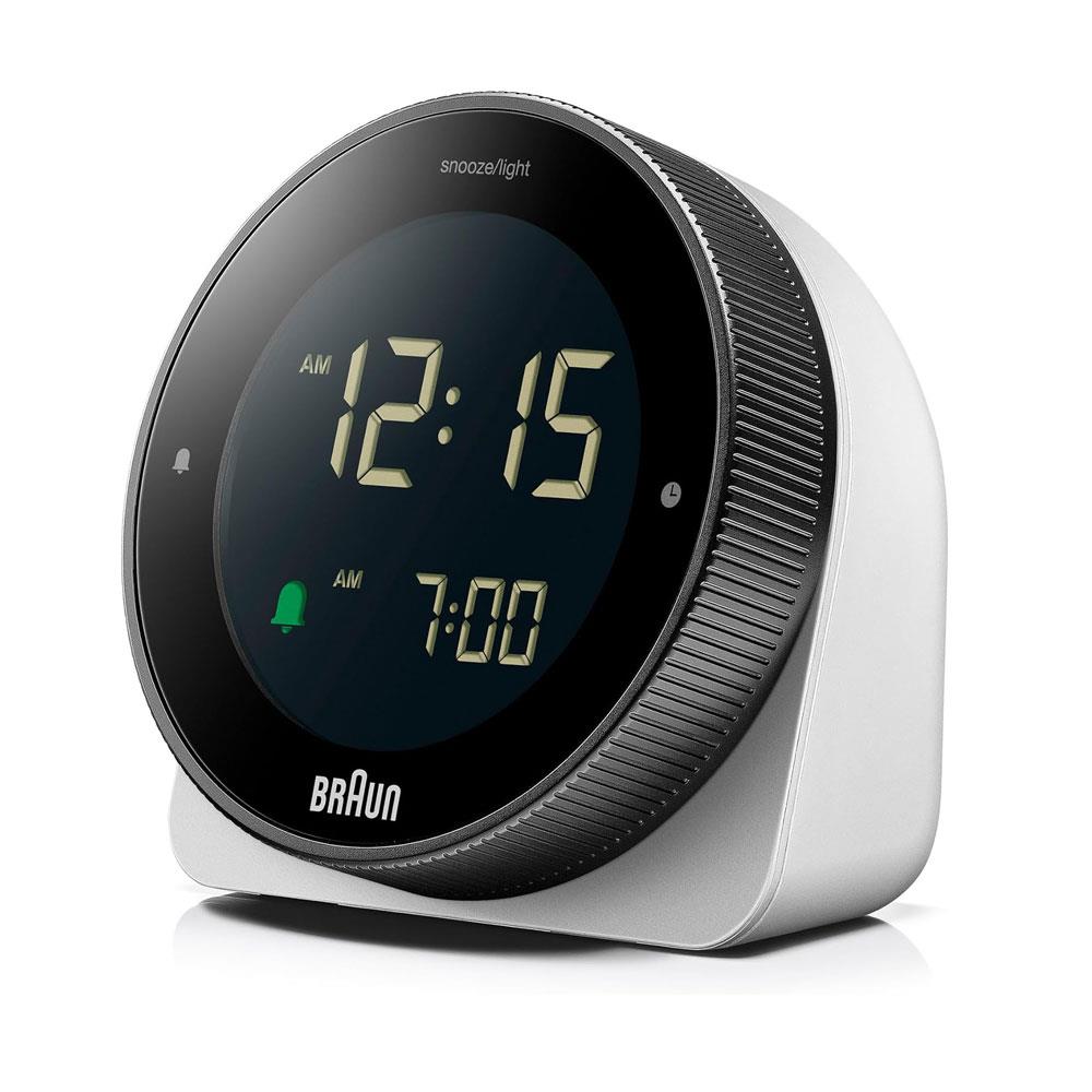 Braun Digital Alarm Clock With Rotating Bezel For Quick Time Setting - White