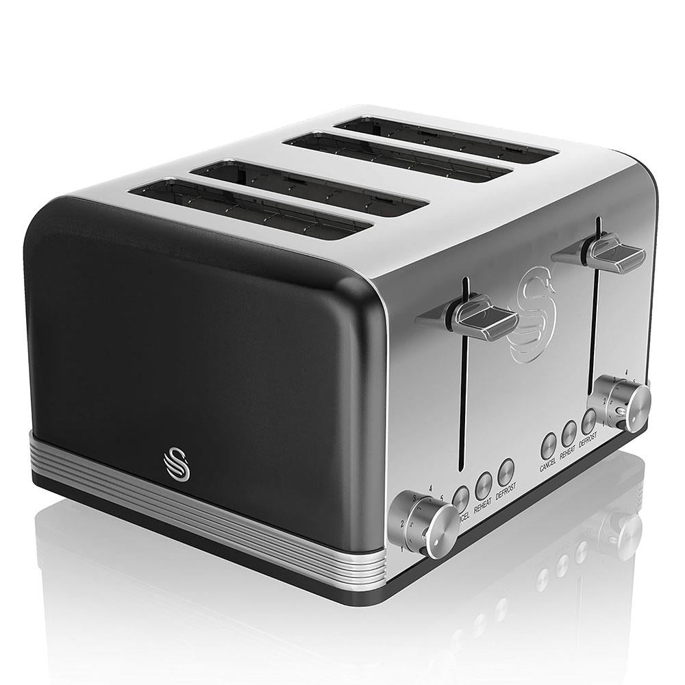 Swan Retro 4 Slice Toaster With Defrost Cancel And Reheat Functions 1600 W - Black Main image