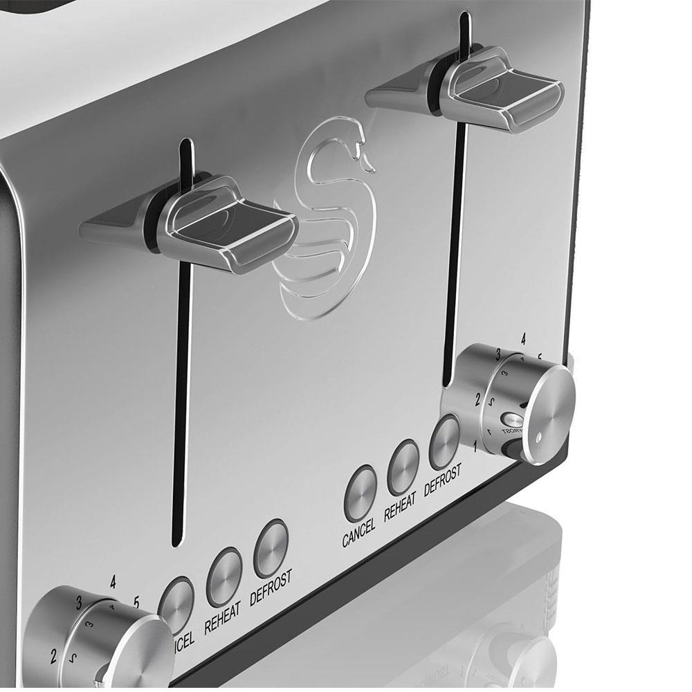 Swan Retro 4 Slice Toaster With Defrost Cancel And Reheat Functions 1600 W - Black