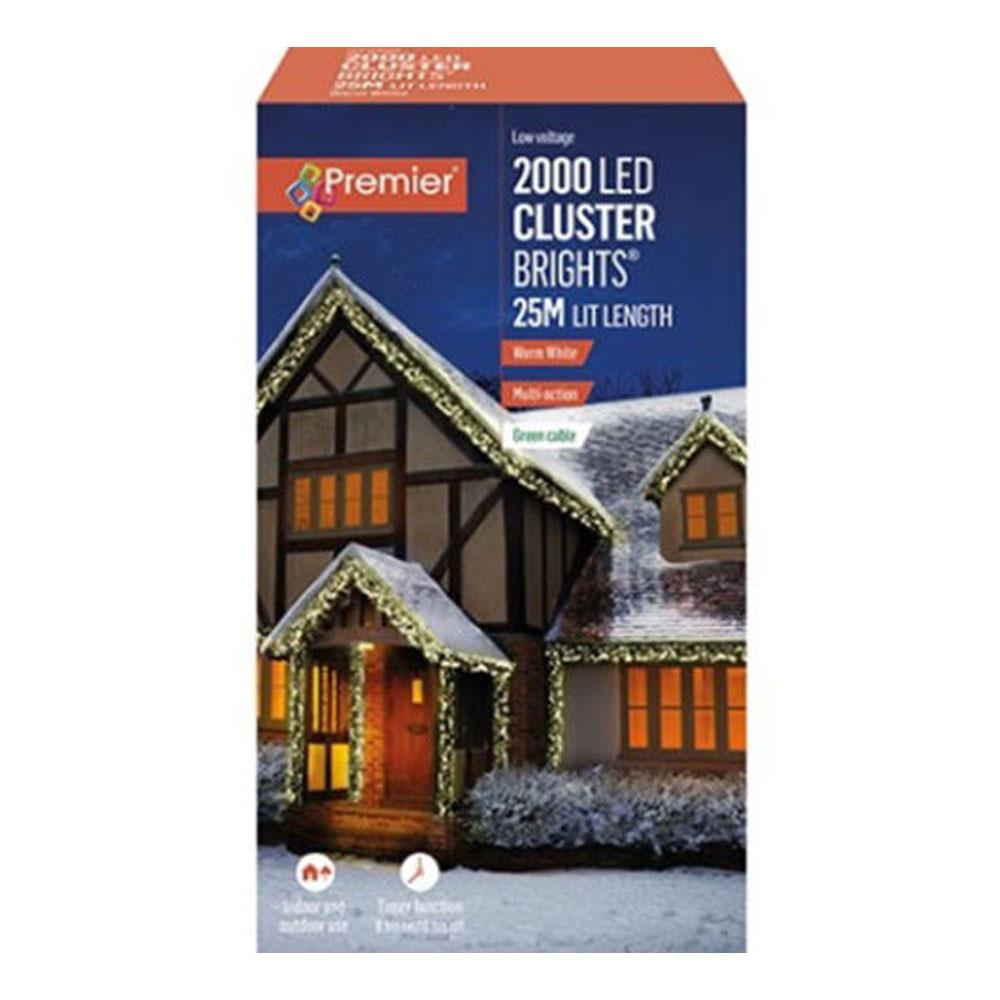 Premier Christmas 2000 Multi Action LED Clusters Lights With Timer And Green Cable - Warm White