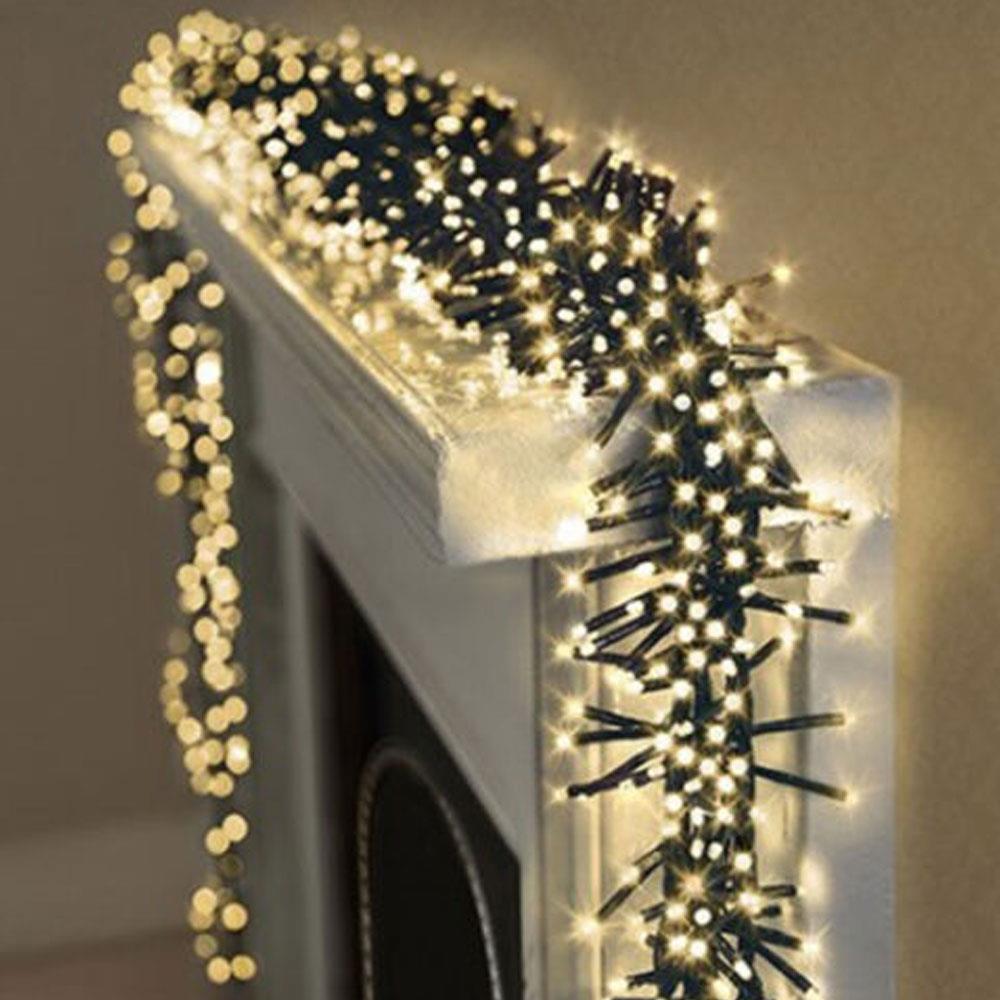 Premier Christmas 2000 Multi Action LED Clusters Lights With Timer And Green Cable - Warm White