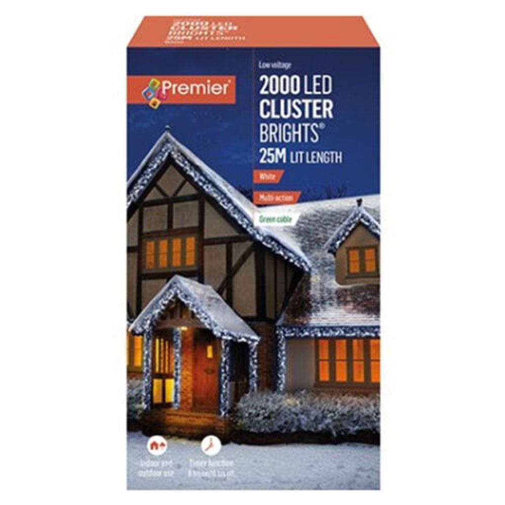 Premier Christmas 2000 Multi Action LED Clusters Lights With Timer And Green Cable - White