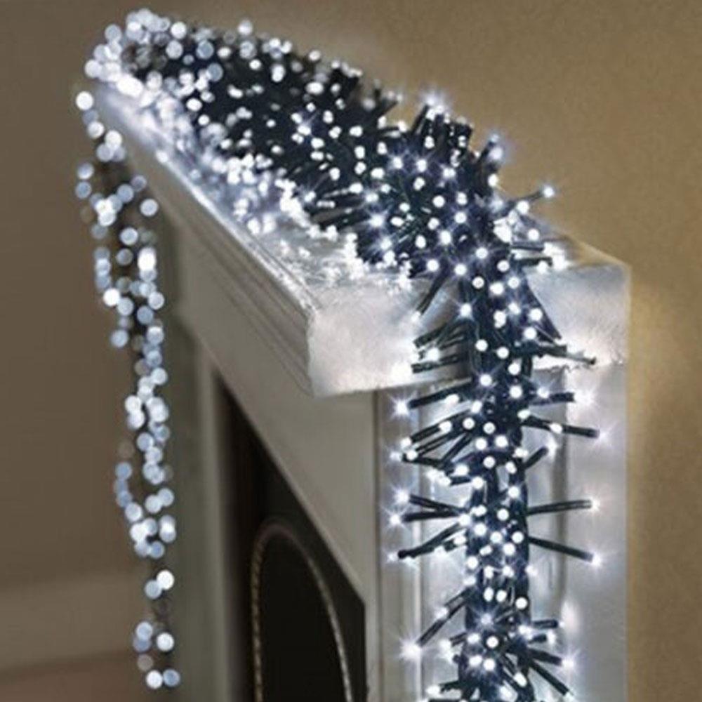 Premier Christmas 2000 Multi Action LED Clusters Lights With Timer And Green Cable - White