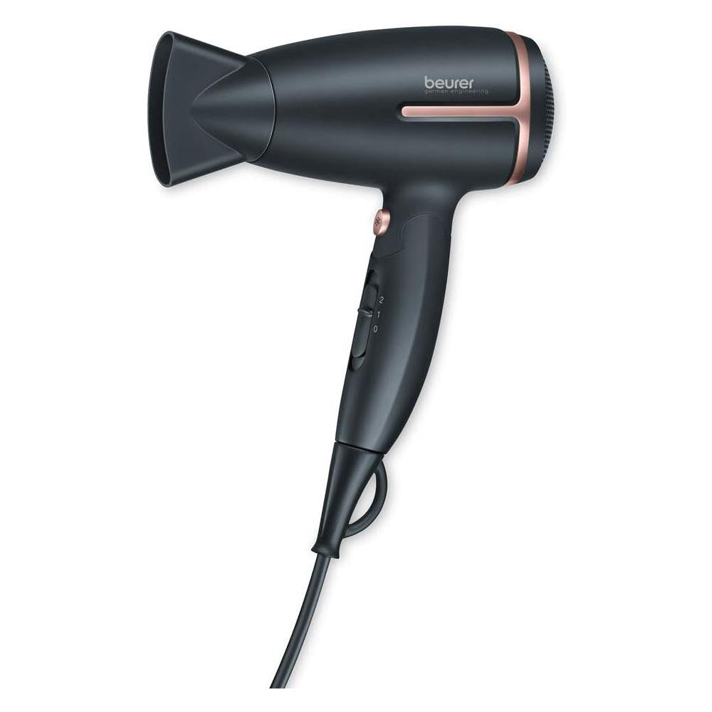 Beurer HC 25 Travel Hair Dryer With Ion Function Retractable 2 Heat Settings 1600W - Black And Rose Main image