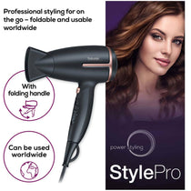 Beurer HC 25 Travel Hair Dryer With Ion Function Retractable 2 Heat Settings 1600W - Black And Rose