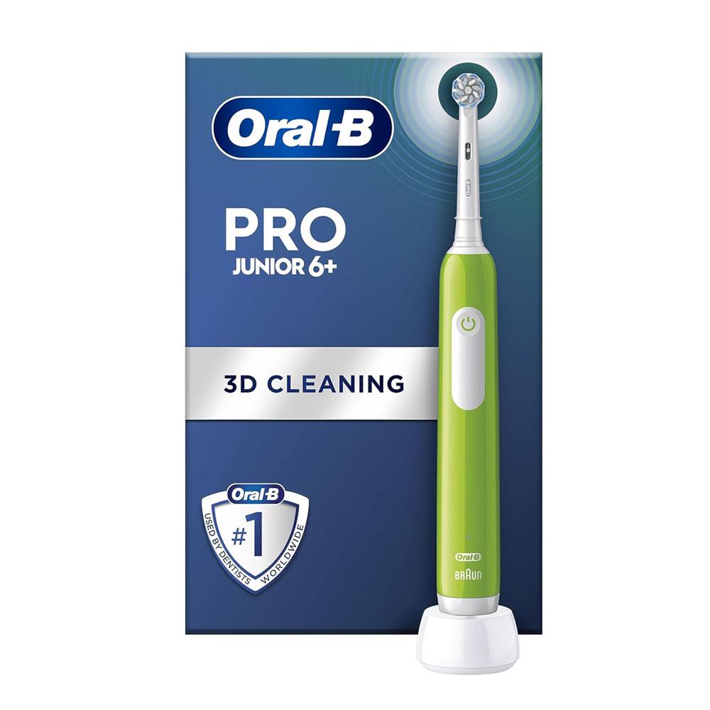 Oral-B Pro Junior Kids Electric Toothbrush 3 Modes With Kid-Friendly Sensitive Mode Ages 6+ - Green Main image
