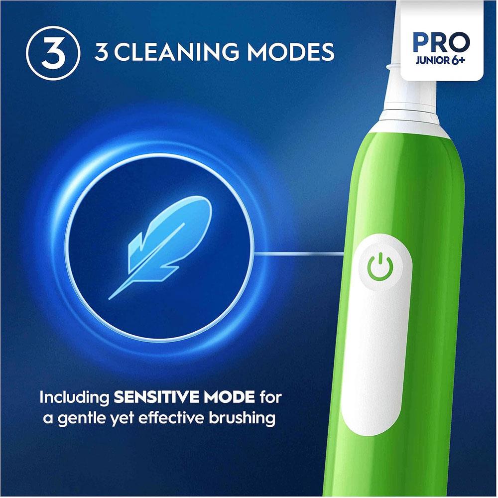Oral-B Pro Junior Kids Electric Toothbrush 3 Modes With Kid-Friendly Sensitive Mode Ages 6+ - Green