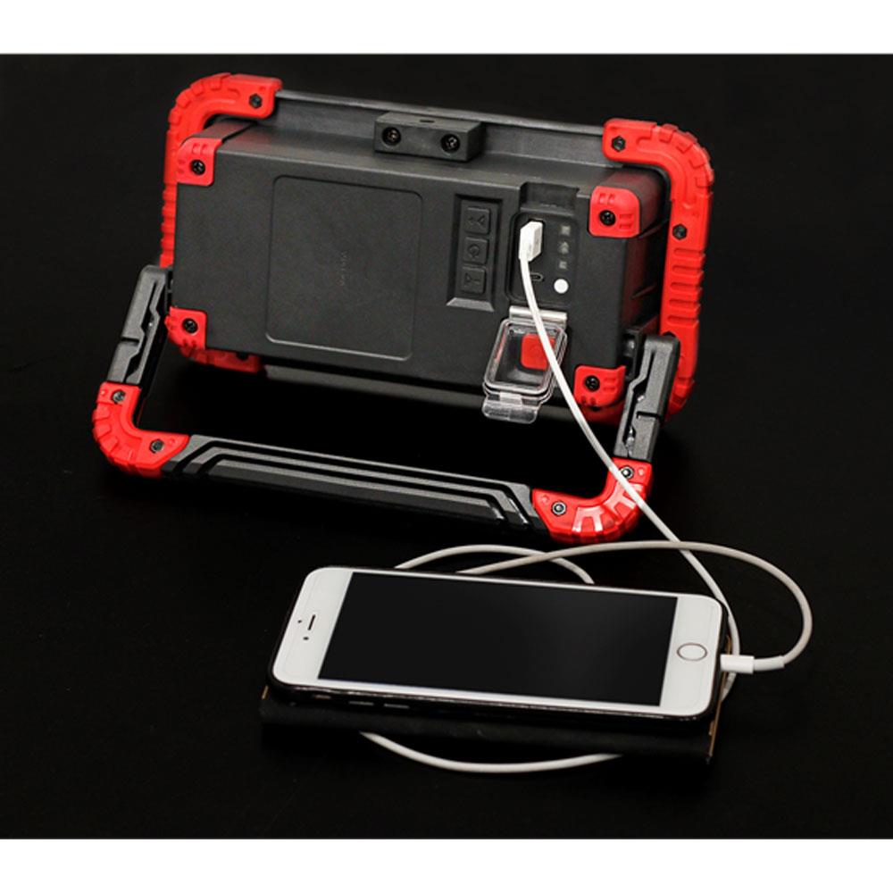 Sealey 20W COB LED Rechargeable Floodlight With Wireless Speakers And Power Bank - Black/Red