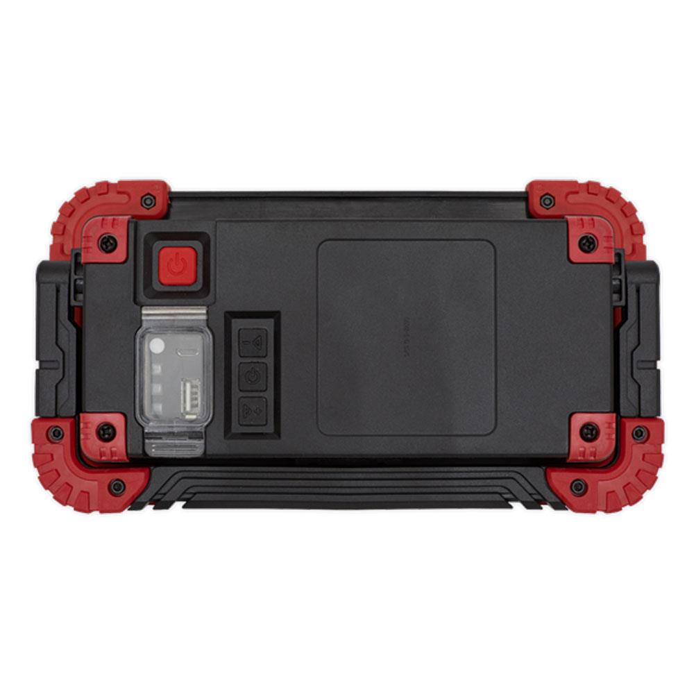 Sealey 20W COB LED Rechargeable Floodlight With Wireless Speakers And Power Bank - Black/Red