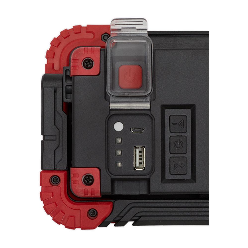 Sealey 20W COB LED Rechargeable Floodlight With Wireless Speakers And Power Bank - Black/Red