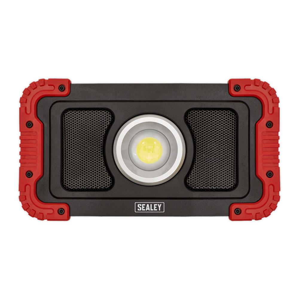 Sealey 20W COB LED Rechargeable Floodlight With Wireless Speakers And Power Bank - Black/Red