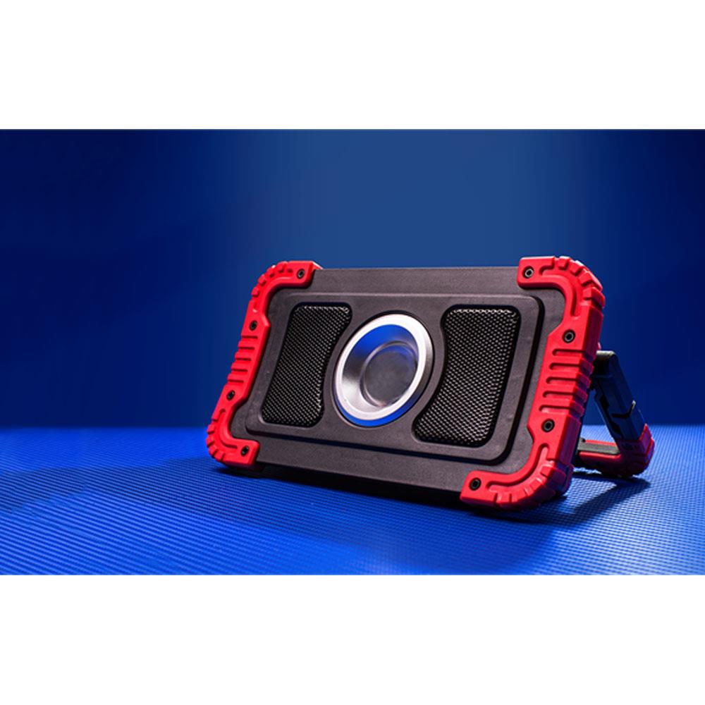 Sealey 20W COB LED Rechargeable Floodlight With Wireless Speakers And Power Bank - Black/Red