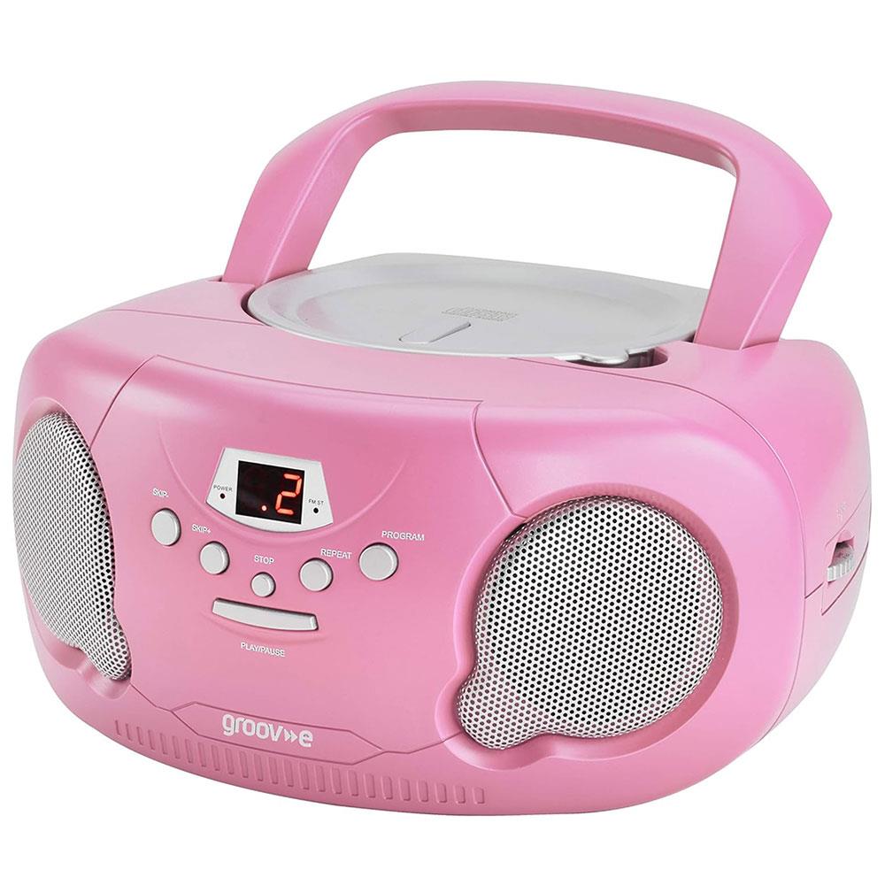 Groov-e Original Boombox Portable CD Player With Radio 3.5mm AUX Input Headphone Jack - Pink Secondary image