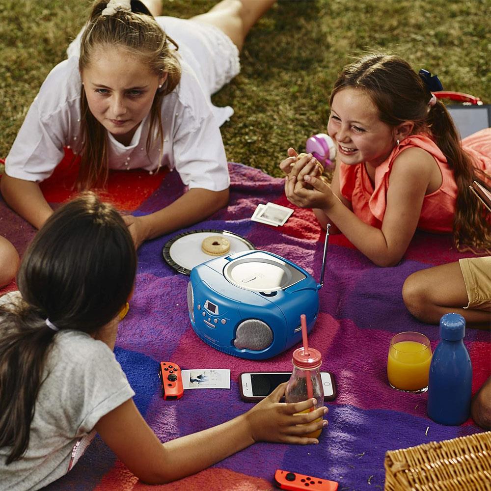 Groov-e Original Boombox Portable CD Player With Radio 3.5mm AUX Input Headphone Jack - Pink