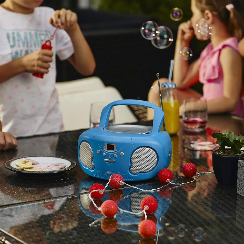 Groov-e Original Boombox Portable CD Player With Radio 3.5mm AUX Input Headphone Jack - Pink