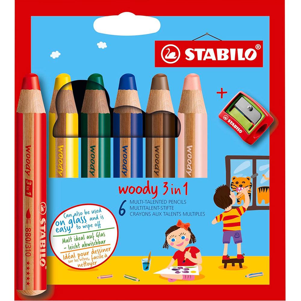 Stabilo Woody 3 In 1 Multi-Talented Pencil Set of 6 With Sharpener - Assorted Colors Main image