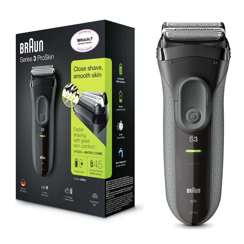 Braun Series 3 ProSkin 3000S Electric Shaver With Protection Cap Rechargeable Cordless Waterproof - Grey Main image