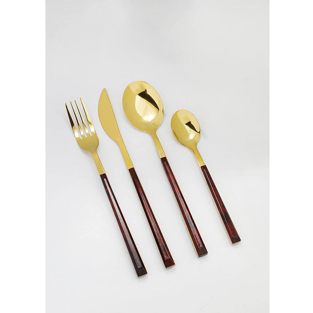 Mikasa Faux Tortoise Shell Gold Coloured Cutlery Set Spoons Teaspoons Forks Knives - 16 Piece
