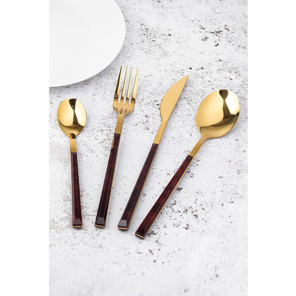 Mikasa Faux Tortoise Shell Gold Coloured Cutlery Set Spoons Teaspoons Forks Knives - 16 Piece