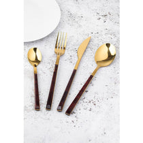 Mikasa Faux Tortoise Shell Gold Coloured Cutlery Set Spoons Teaspoons Forks Knives - 16 Piece