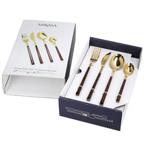 Mikasa Faux Tortoise Shell Gold Coloured Cutlery Set Spoons Teaspoons Forks Knives - 16 Piece