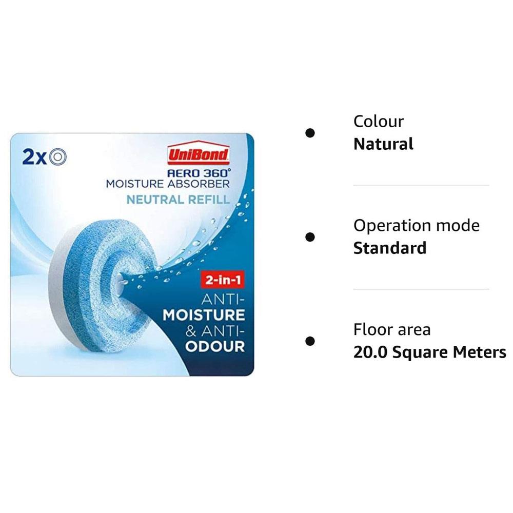 UniBond AERO 360 Moisture Absorber Refill Neutral 2-In-1 Anti-Moisture And Anti-Odour Refill Tab - 2 x 450g