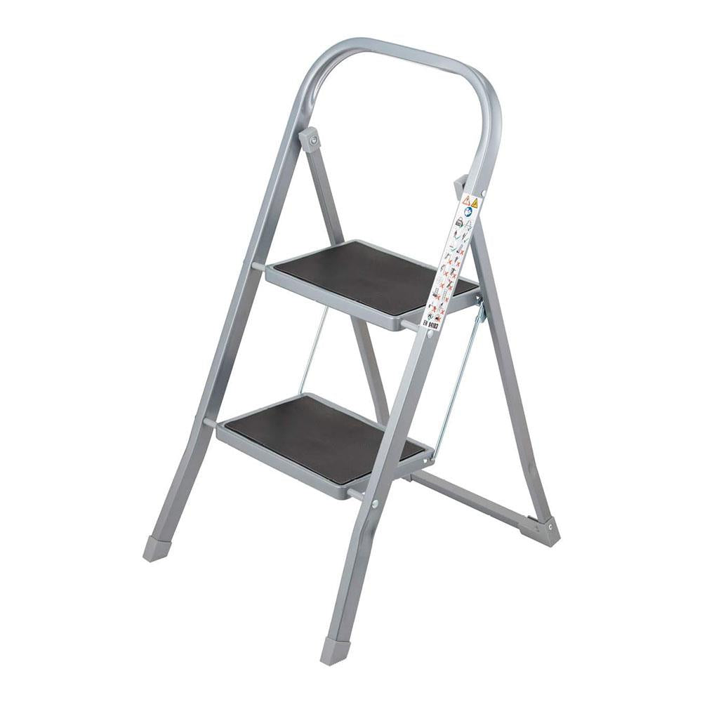 OurHouse 2 Rubber Tread Steel Step Ladder 150kg Maximum Weight Slip-Resistant Feet - Grey Main image