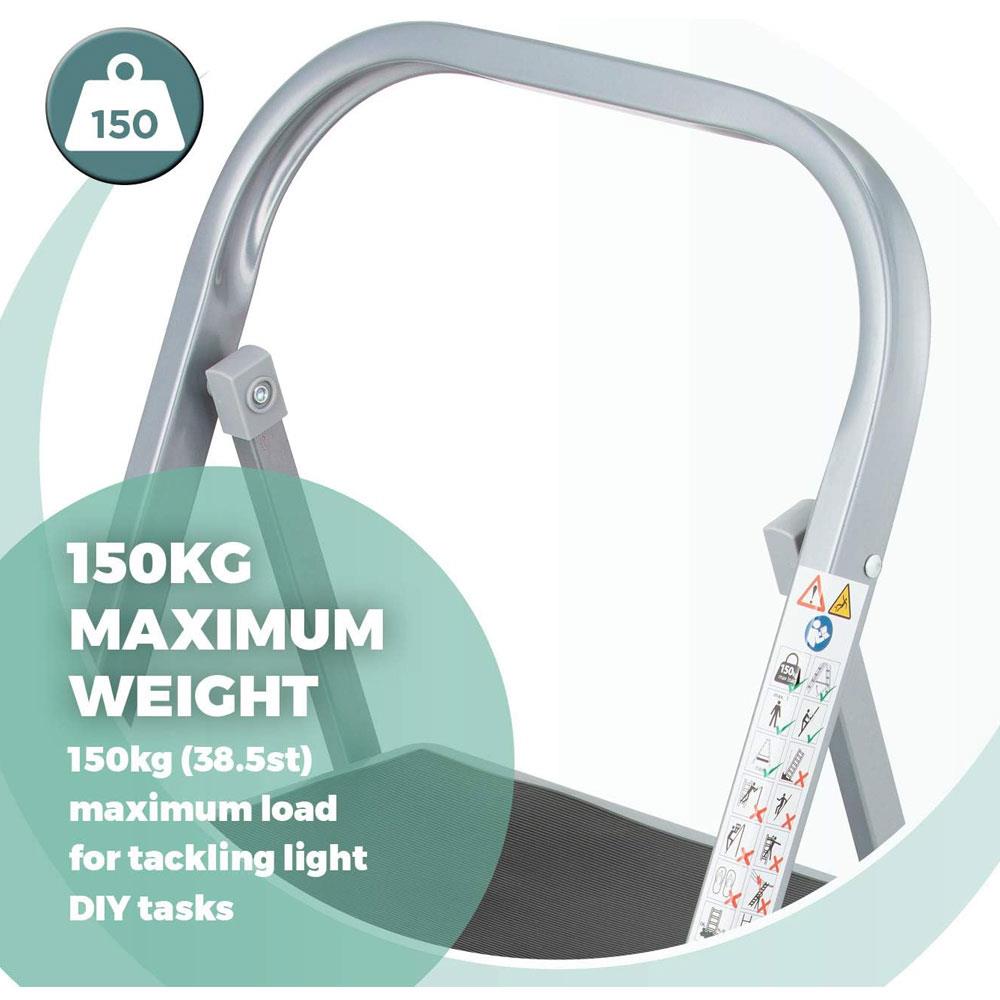 OurHouse 2 Rubber Tread Steel Step Ladder 150kg Maximum Weight Slip-Resistant Feet - Grey