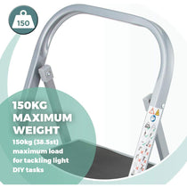 OurHouse 2 Rubber Tread Steel Step Ladder 150kg Maximum Weight Slip-Resistant Feet - Grey