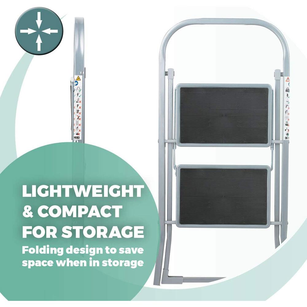 OurHouse 2 Rubber Tread Steel Step Ladder 150kg Maximum Weight Slip-Resistant Feet - Grey