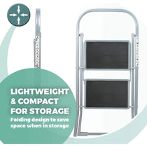 OurHouse 2 Rubber Tread Steel Step Ladder 150kg Maximum Weight Slip-Resistant Feet - Grey