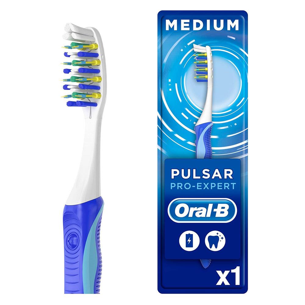 Oral-B Pro Expert Pulsar Manual Toothbrush 35 Medium With Battery Powered Vibrating Bristles - Blue