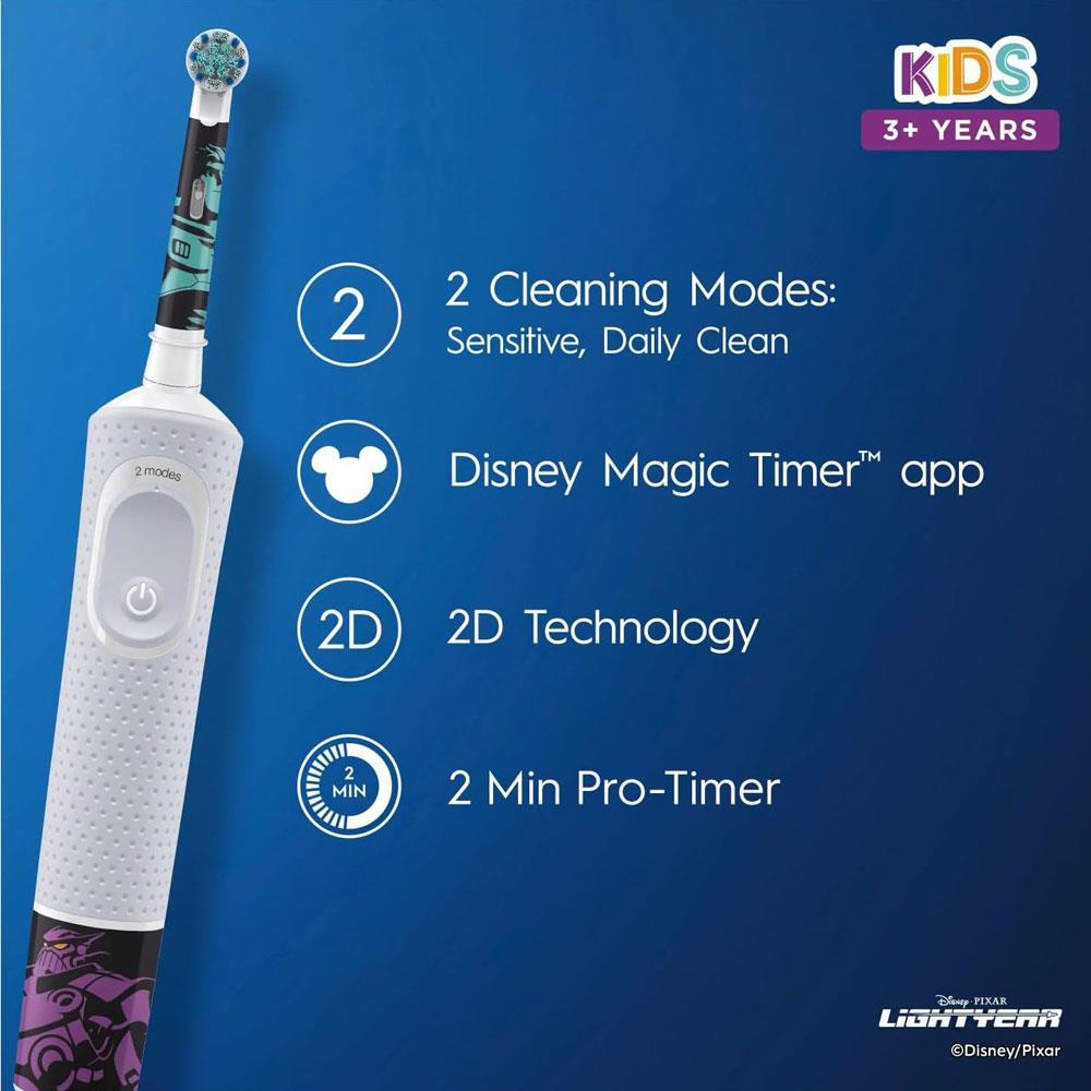 Oral-B Disney Lightyear Kids Electric Toothbrush 1 Tooth Brush Head And Travel Case With Stickers - White