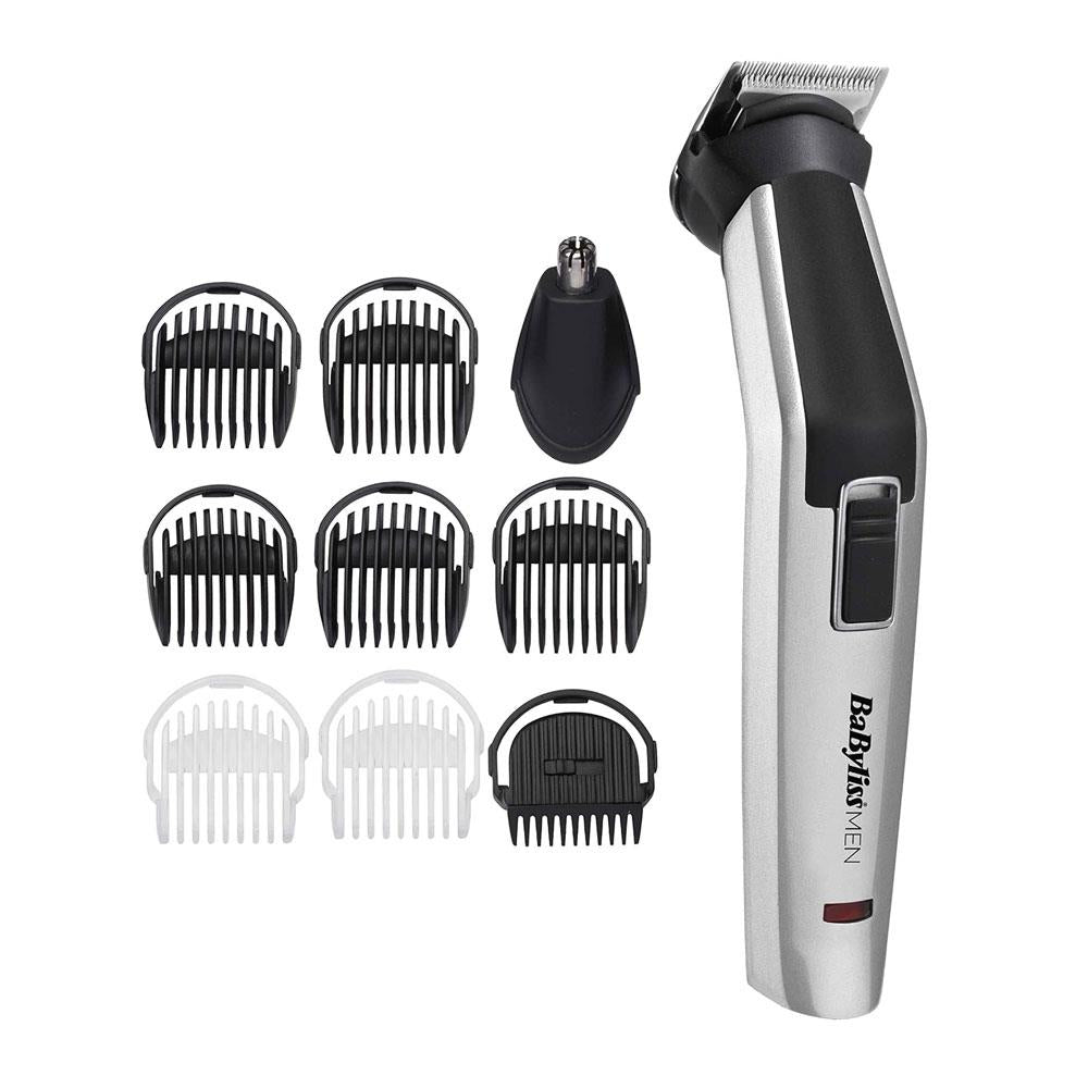 BaByliss Men 10-In-1 Titanium Multi Trimmer Face And Body Grooming Kit With Nose Trimmer Head - Silver/Black