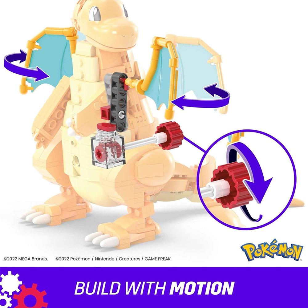 Mega Pokemon Dragonite Action Figure Building Toys With 387 Pieces And Wing Flapping Motion - Multicolour