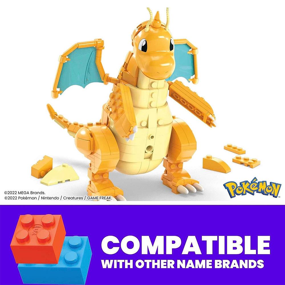 Mega Pokemon Dragonite Action Figure Building Toys With 387 Pieces And Wing Flapping Motion - Multicolour