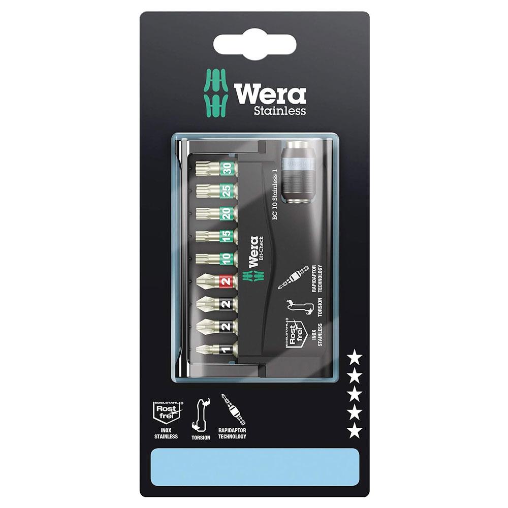 Wera Bit-Check 10 Stainless 1 Screwdriver Bit Set With Rapidaptor Holder - 10 Pieces