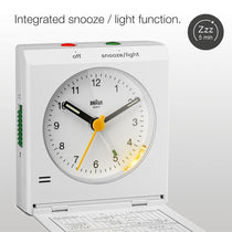 Braun Vitange Travel Analogue Alarm Clock With Snooze And Light - White