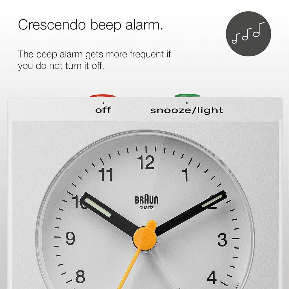 Braun Vitange Travel Analogue Alarm Clock With Snooze And Light - White