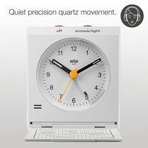 Braun Vitange Travel Analogue Alarm Clock With Snooze And Light - White