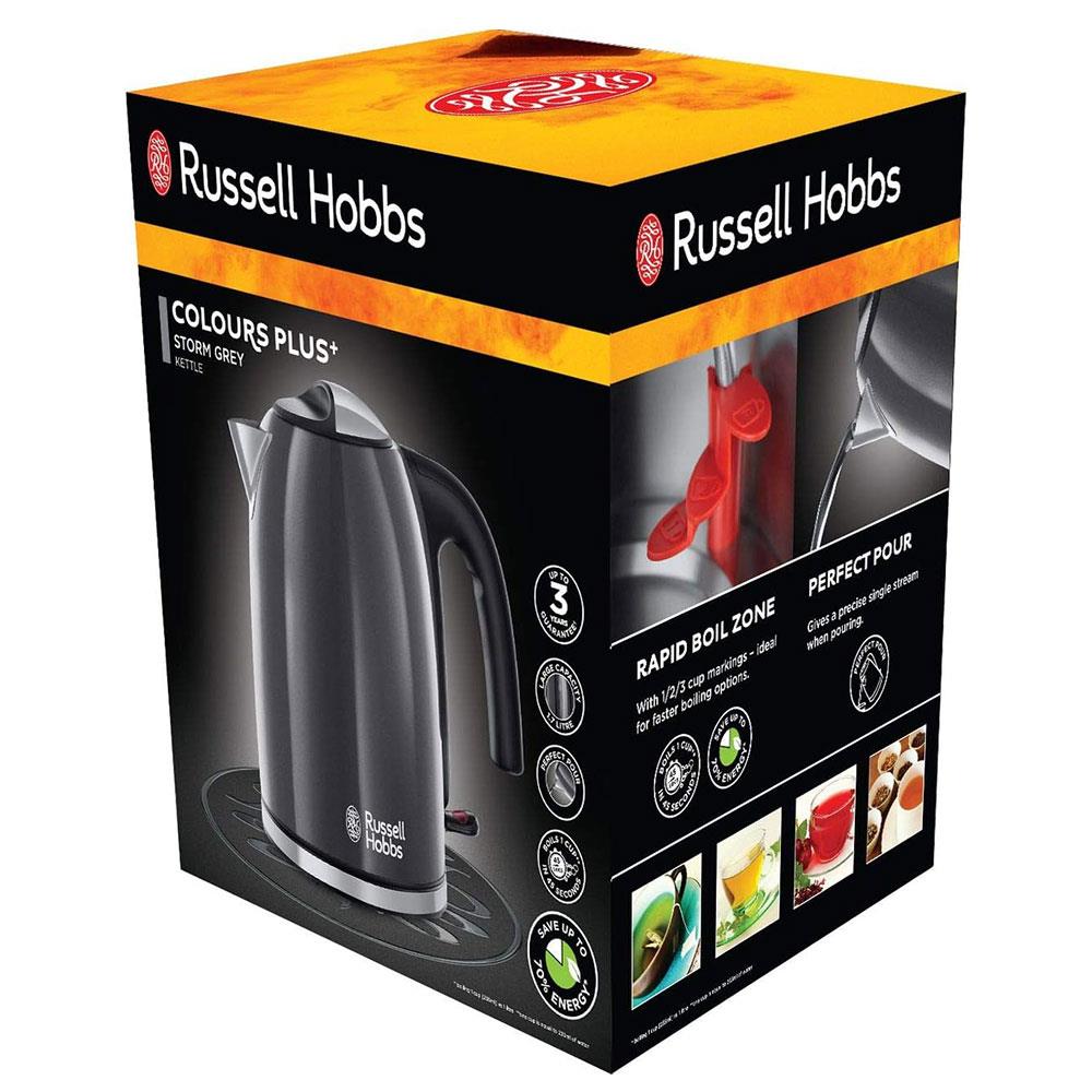Russell Hobbs Colours Plus Electric Jug Kettle Stainless Steel 3000W 1.7 Litres - Grey