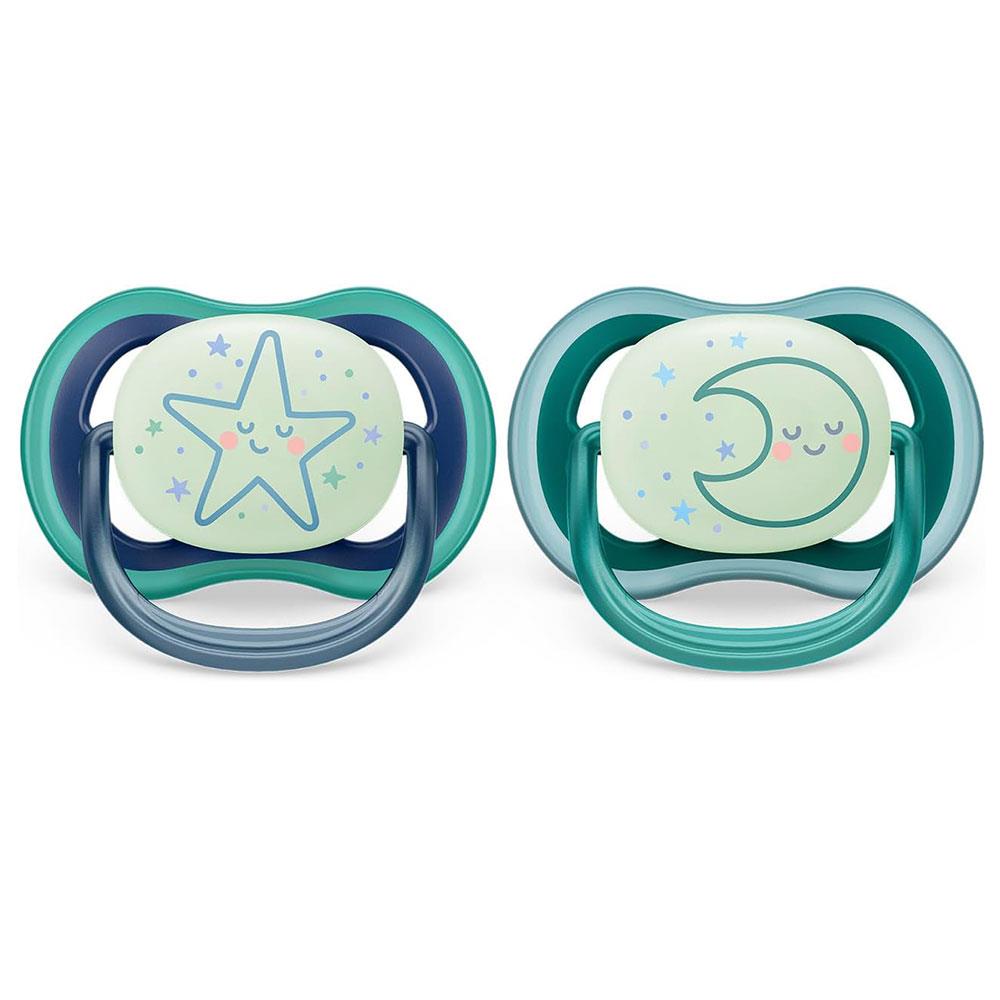 Philips Avent Pacifier Ultra Air Soother Breathable Glow-in-The-Dark 6-18M 2 Pack - Assorted Colours