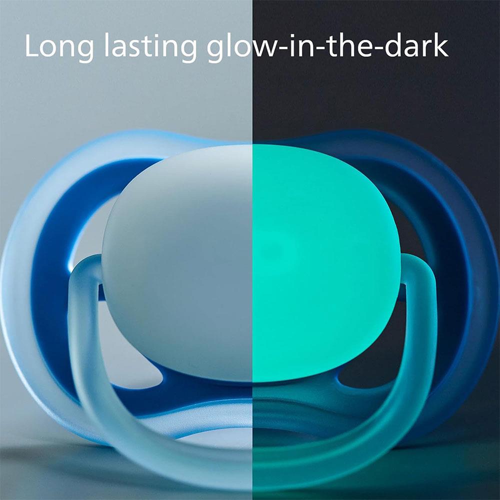 Philips Avent Pacifier Ultra Air Soother Breathable Glow-in-The-Dark 6-18M 2 Pack - Assorted Colours