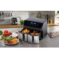Daewoo Digital Double Drawer Air Fryer Family Sized XL 4.5 Litre Draws 1400W 9 Litres - Black/Silver