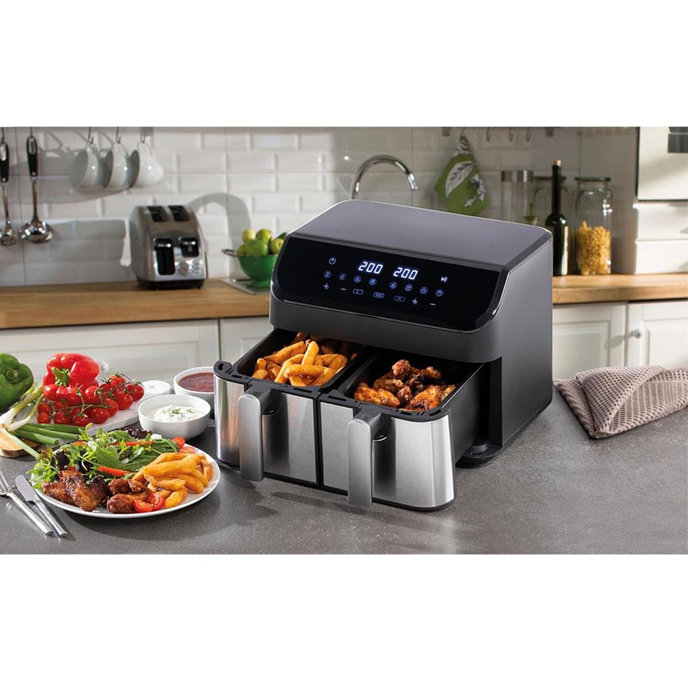 Daewoo Digital Double Drawer Air Fryer Family Sized XL 4.5 Litre Draws 1400W 9 Litres - Black/Silver