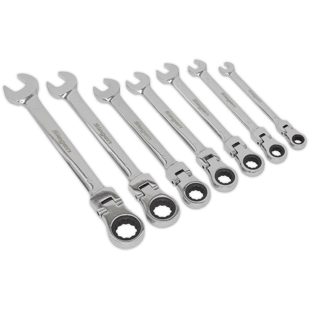 Sealey Flexible Head Ratchet Combination Spanner Set - 7 Piece