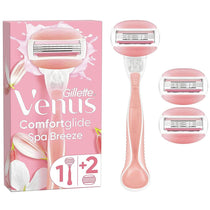 Gillette Venus Comfortglide Spa Breeze Women's Razor Plus 3 2-In-1 Razor Blade Refills With Shaving Gel Bars Set